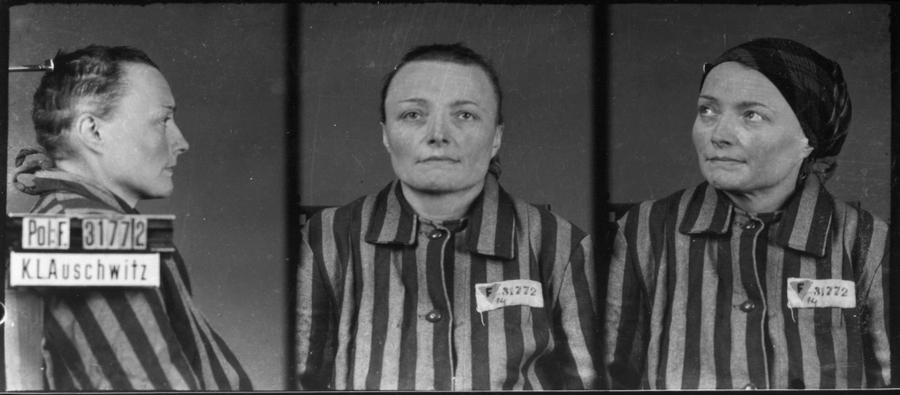 Photographiée à Auschwitz-I, le 3 février 1943,  selon les trois vues anthropométriques de la police allemande.  Musée d’État d’Auschwitz-Birkenau, Oświęcim, Pologne.  Collection Mémoire Vive. Droits réservés.