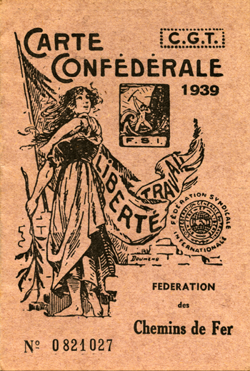 Carte syndicale CGT, Fédération des chemins de fer.  Collection Mémoire Vive.