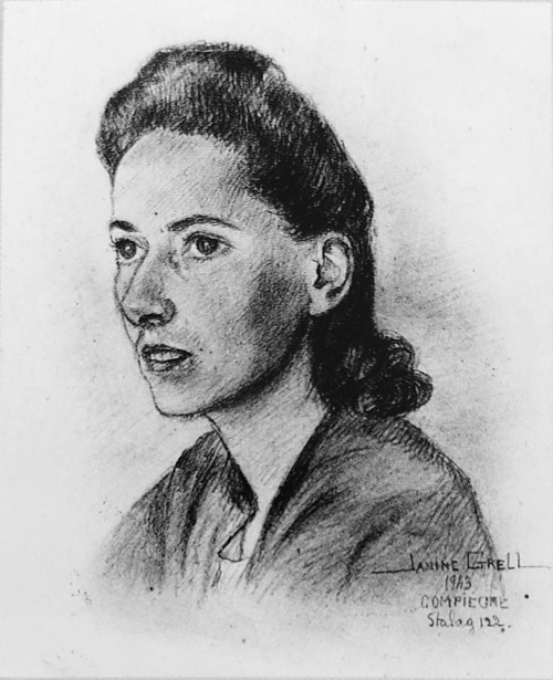 Cécile Painchault au Frontstalag 122 à Compiègne en 1943. Dessin de Janine Grell. Droits réservés.