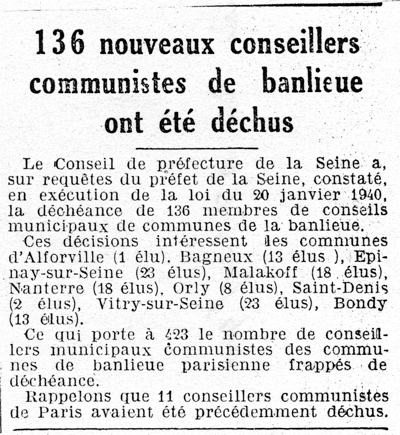 L’Œuvre, édition du 18 mars 1940. Archives de la préfecture de police. Paris.